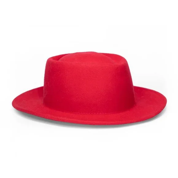 Bright red wide brim wool hat by Ecote UO Red Wide Sloping Up Brim Up Brim Round Top Bowler Felt Plain  main image 2